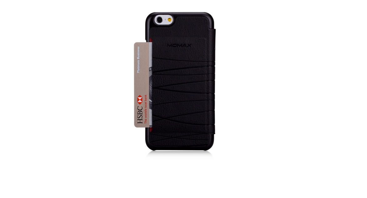 Черный кожаный чехол-книжка с отделением под карту для iPhone 6/6s Momax Elite