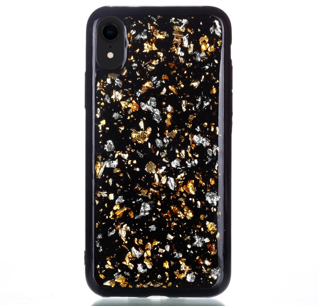 

Черный чехол-накладка для iPhone XR Sparkle Foil Case Gold/Silver, С рисунком