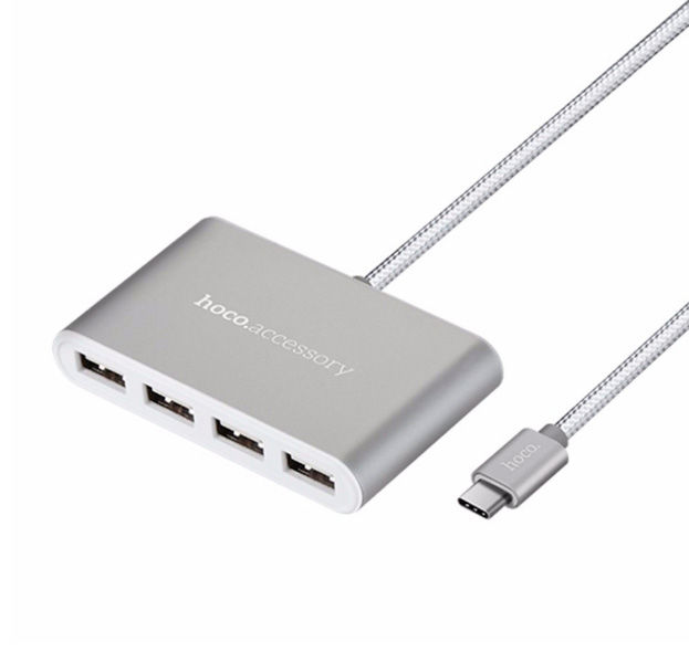

Серебристый переходник для Macbook Type C to 4x USB2.0 Hoco HB3