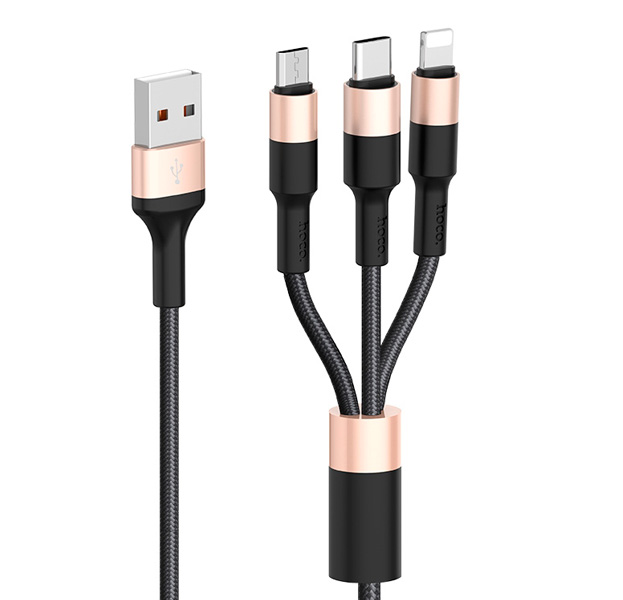 

Черный USB-кабель 3в1 HOCO X26 Lightning/USB Type-C/Micro USB 1m