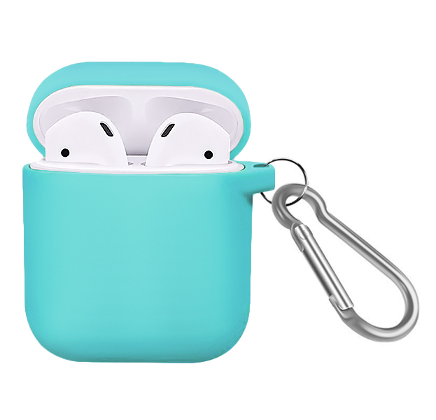 

Мятный силиконовый чехол для Apple AirPods с карабином Soft-touch Case