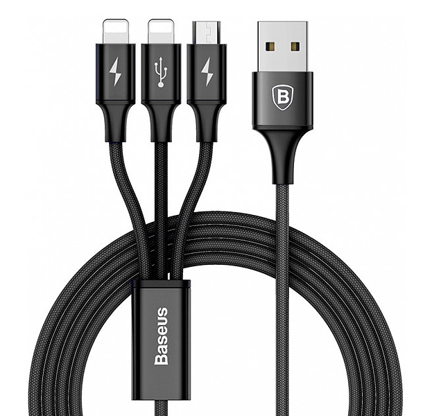 

Черный универсальный USB-кабель 2хLightning/Micro USB Baseus Rapid Series 1.2m