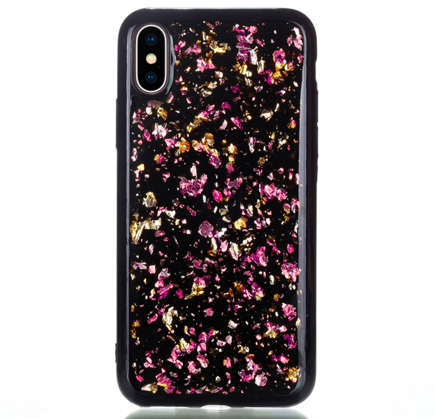 

Черный чехол-накладка для iPhone X/XS Sparkle Foil Case Pink/Gold, С рисунком