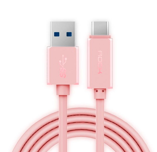 

Розовый кабель USB/ USB Type-C Rock 1 m