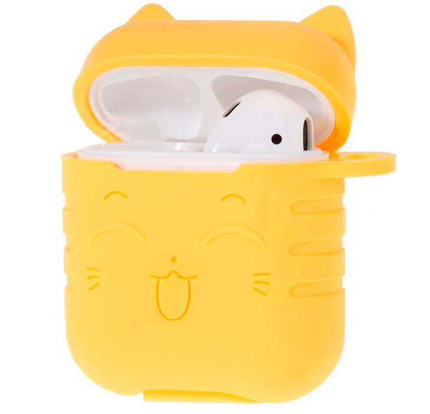 

Желтый силиконовый чехол для Apple Airpods Kawaii Cat