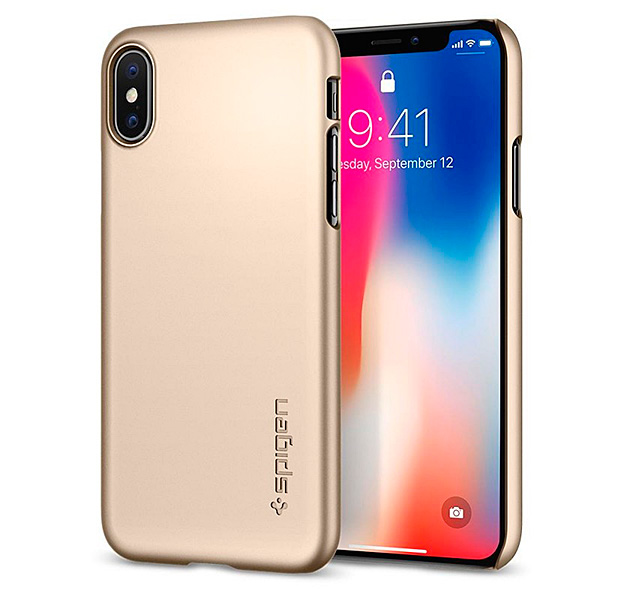 

Золотой чехол-накладка для iPhone X/XS Spigen Thin Fit