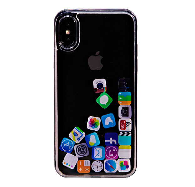 

Прозрачный чехол-накладка для iPhone X/XS "Переливающиеся иконки"