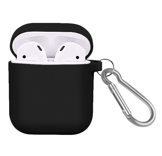

Черный силиконовый чехол для Apple AirPods с карабином Soft-touch Case
