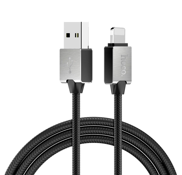 

Черный усиленный USB-кабель Lightning Hoco U49 1.2m Silver