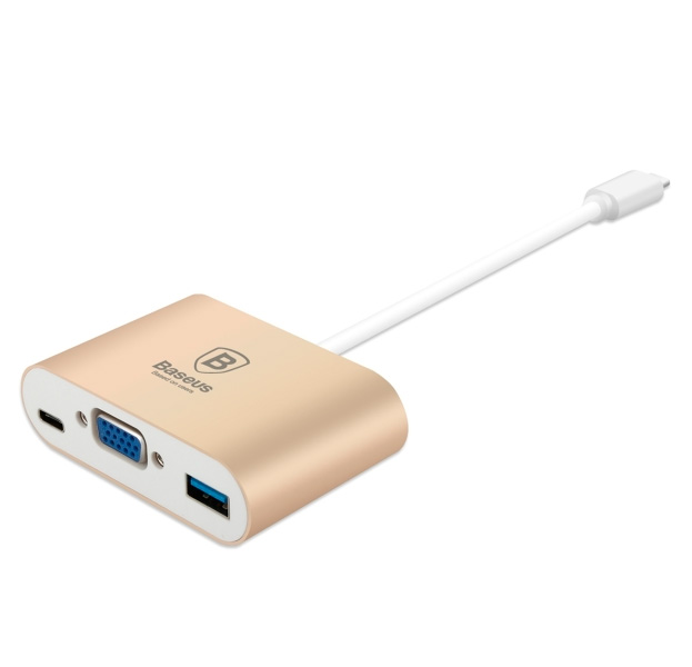 

Золотой переходник Type-C to VGA/Type-C/USB Baseus Sharp Gold