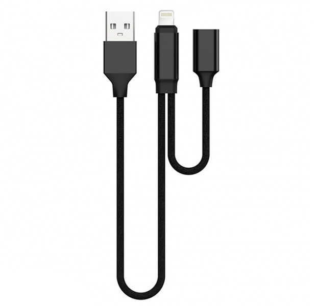 

Черный USB-кабель Lightning + разъем для наушников Devia Jet Audio