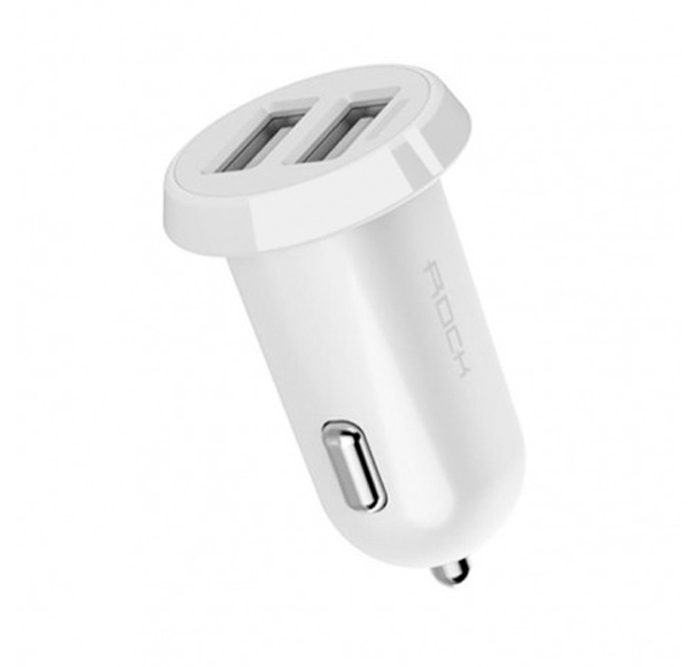 

Белое автомобильное зарядное устройство Rock Ditor Car Charger 2 USB 2.4A
