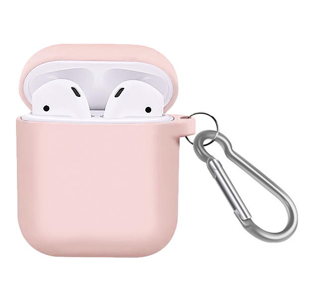 

Нежно-розовый силиконовый чехол для Apple AirPods с карабином Soft-touch Case