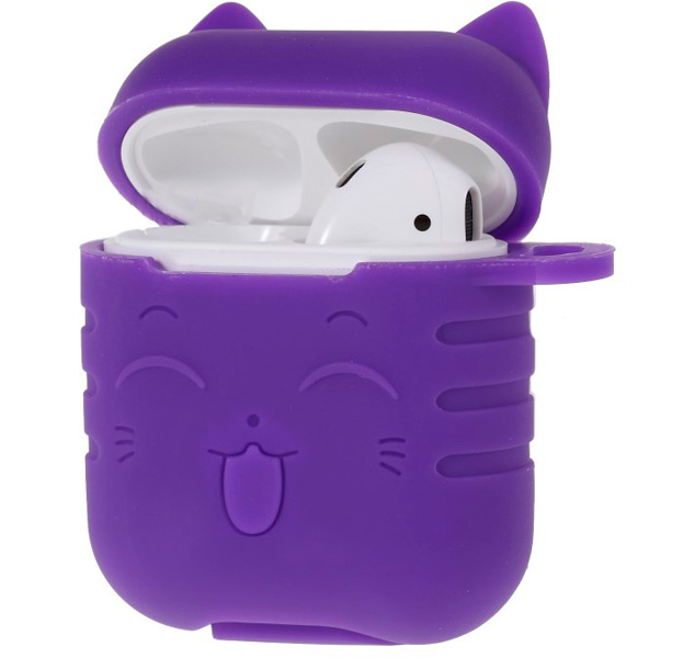 

Темно-фиолетовый силиконовый чехол для Apple Airpods Kawaii Cat