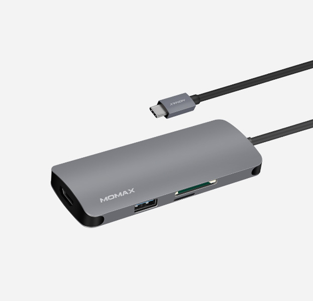 

Серебристый переходник Momax Onelink 7-in-1 Type-C Hub