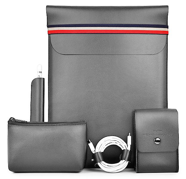 

Серый кожаный чехол для Macbook 15' WiWU 5-in-1 Elite Protect Set