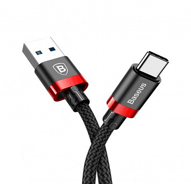 

Черный нейлоновый USB кабель/Type-C Baseus Golden Belt Red 1m