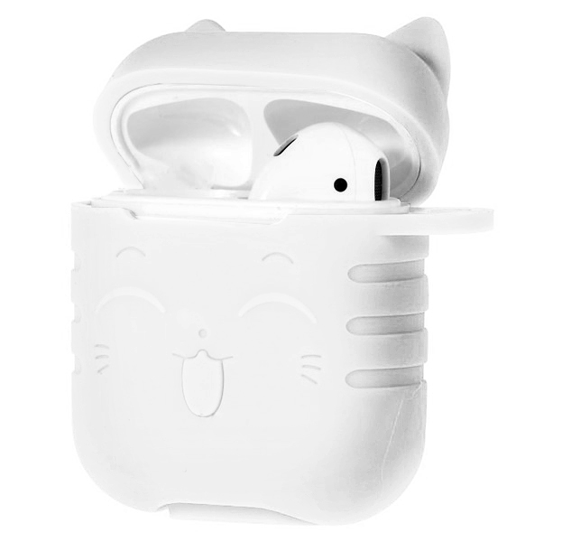 

Белый силиконовый чехол для Apple Airpods Kawaii Cat