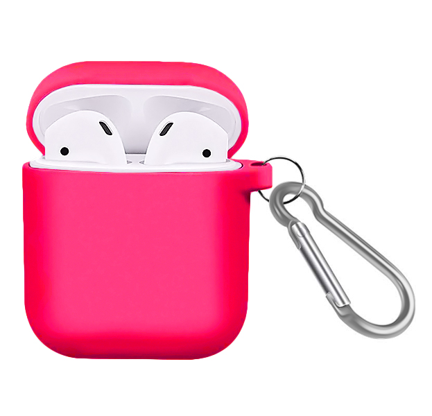 

Неоново-розовый силиконовый чехол для Apple AirPods с карабином Soft-touch Case