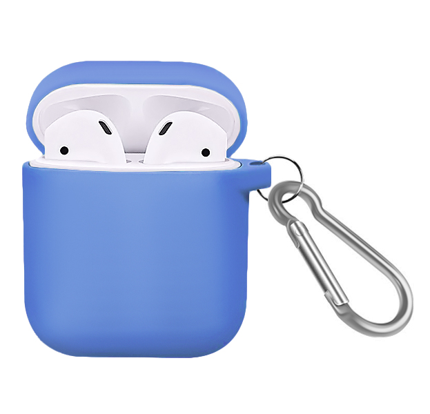 

Синий силиконовый чехол для Apple AirPods с карабином Soft-touch Case