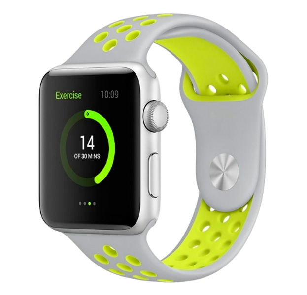 

Силиконовый спортивный ремешок для Apple Watch 42/44 mm Perforated Band Gray/Green