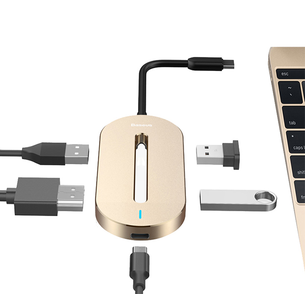 

Золотой переходник Type-C to 3USB/HDMI/Type-C Baseus O Hub