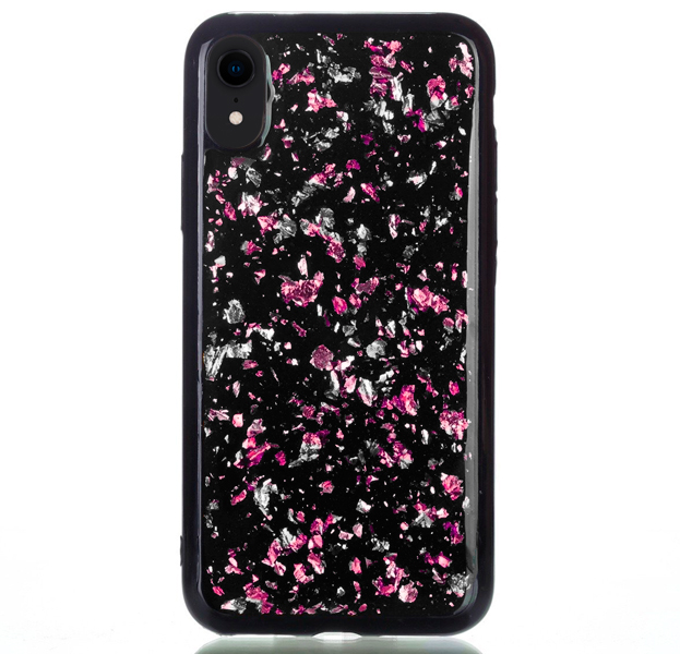 

Черный чехол-накладка для iPhone XR Sparkle Foil Case Pink/Silver, С рисунком
