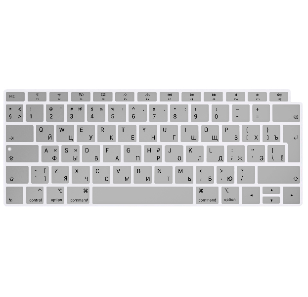 

Серебристая силиконовая накладка на клавиатуру для Macbook Air 13 2018 (Rus/Eu)