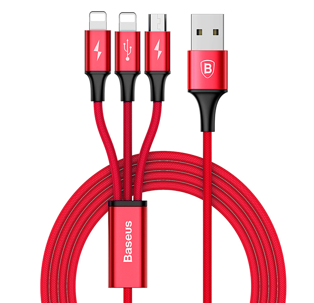 

Красный универсальный USB-кабель 2хLightning/Micro USB Baseus Rapid Series 1.2m