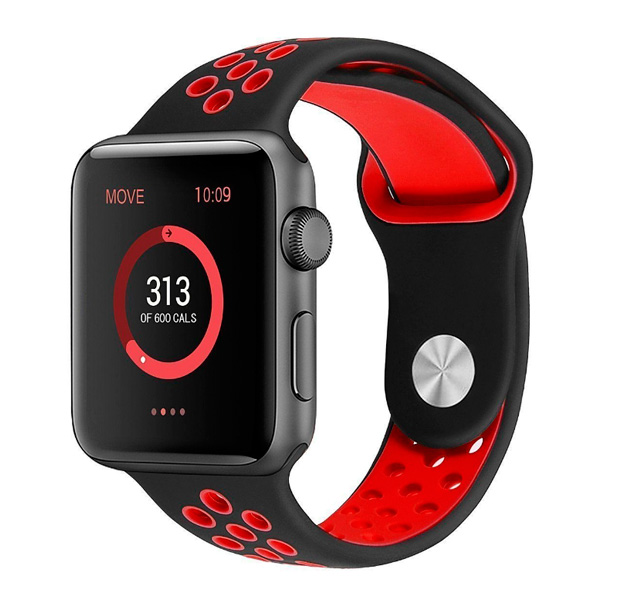 

Силиконовый спортивный ремешок для Apple Watch 38/40 mm Perforated Band Black/Red