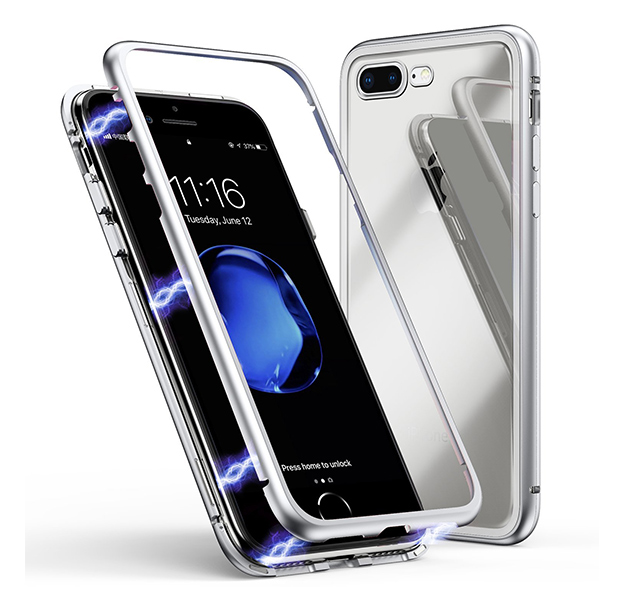 

Чехол-накладка для iPhone 7/8 Plus Maibake 360 Magnet Glass Case Silver, Прозрачный