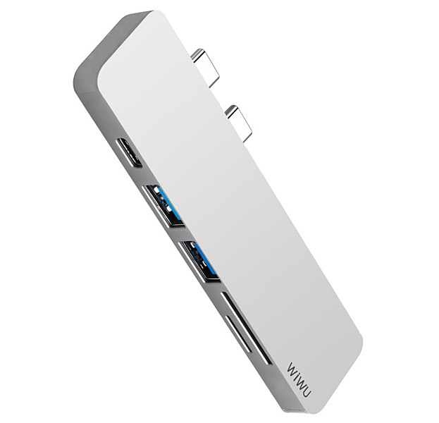 

Серебристый переходник WiWU 5-in-1 Type-C Hub T8 Lite