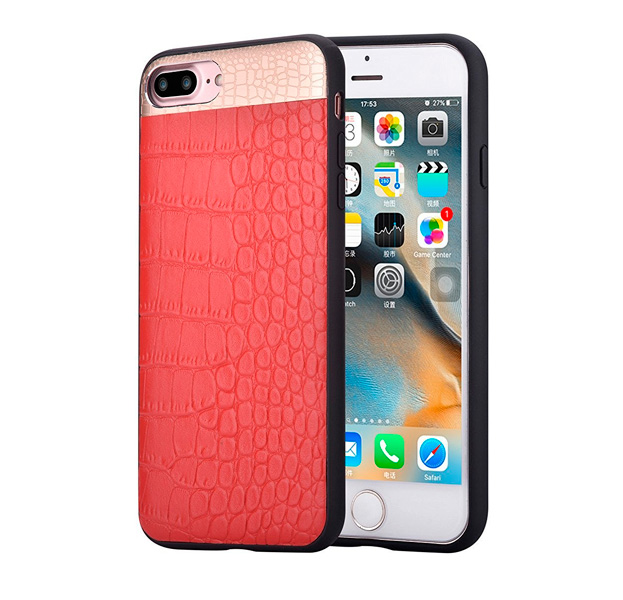 

Красный кожаный чехол для iPhone 7/8 Plus Comma Croco 2, Золотой