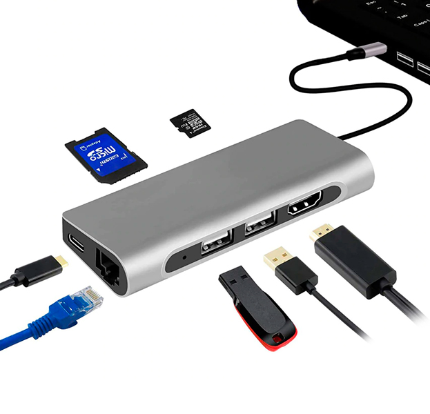 

Серебристый переходник для Macbook WarmSea USB Type-C 7-in-1 Hub