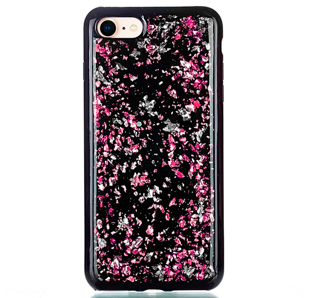 

Черный чехол-накладка для iPhone 7/8 Sparkle Foil Case Pink/Silver, С рисунком