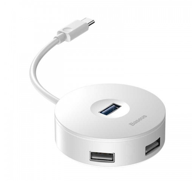 

Белый переходник Type-C to 4хUSB Baseus Round Box Hub