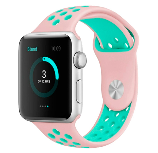 

Силиконовый спортивный ремешок для Apple Watch 42/44 mm Perforated Band Pink/Turquoise