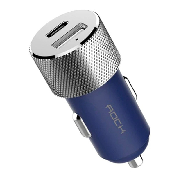 

Синее автомобильное зарядное устройство Rock Sitor Charger USB/Type-C 3.4A