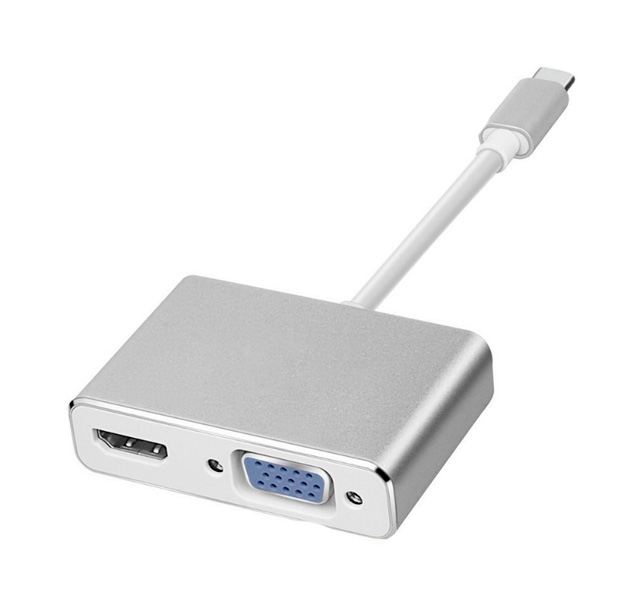 

Серебристый переходник USB Type C to VGA/HDMI