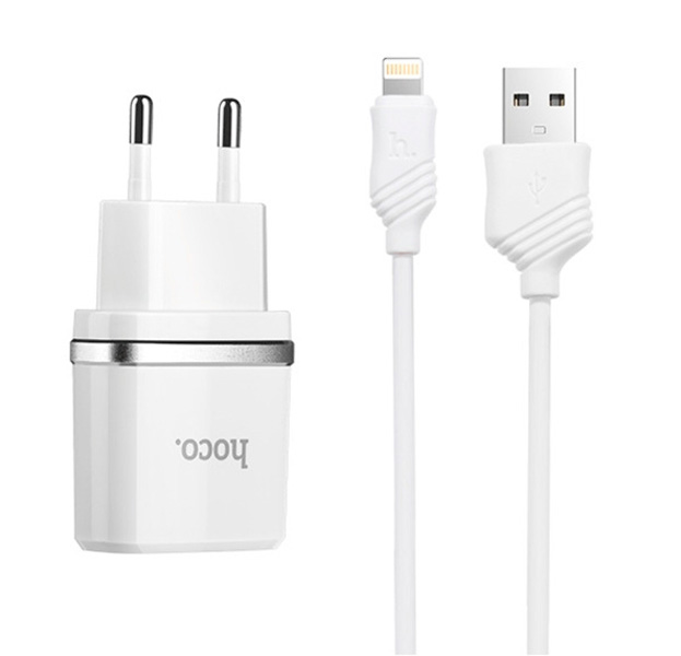 

Белое сетевое зарядное устройство Hoco C12 2хUSB 2.4A + кабель Lightning