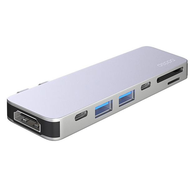 

Серебристый переходник Deppa 7-in-1 Type-C Hub