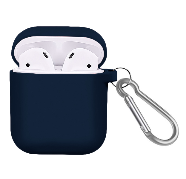 

Темно-синий силиконовый чехол для Apple AirPods с карабином Soft-touch Case