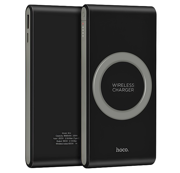 

Черное беспроводное портативное зарядное устройство Hoco Wireless Power Bank B32 8000 mAh