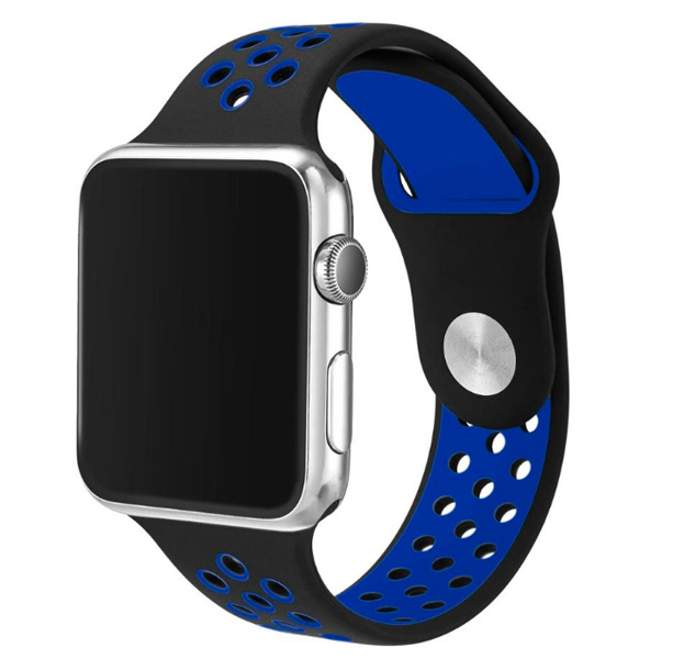 

Силиконовый спортивный ремешок для Apple Watch 38/40 mm Perforated Band Black/Blue