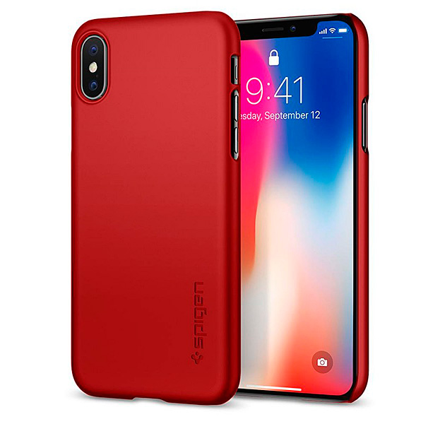 

Красный чехол-накладка для iPhone X/XS Spigen Thin Fit
