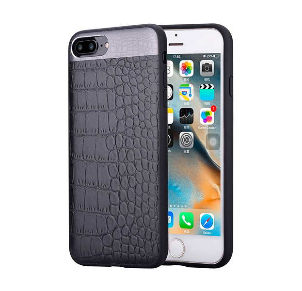 

Черный кожаный чехол для iPhone 7/8 Plus Comma Croco 2, Серебристый