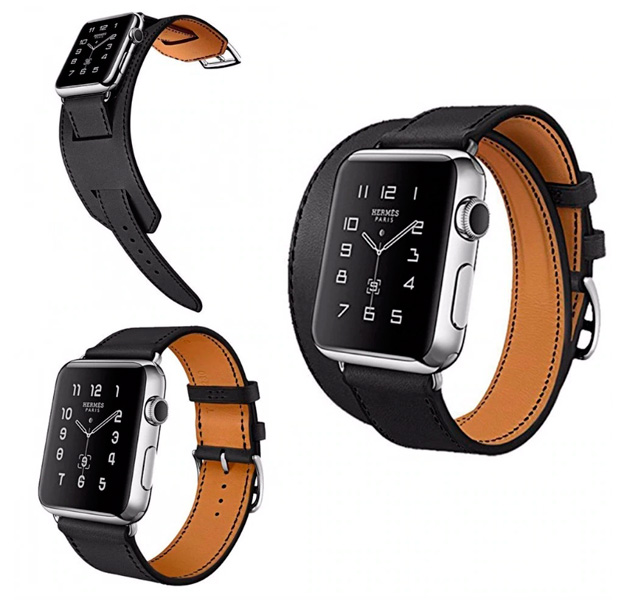 

Черный кожаный ремешок для Apple Watch 38/40 mm Rock Watch Strap Set 3-in-1 Genuine Leather