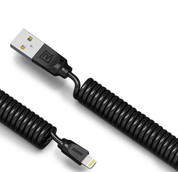 

Черный спиральный USB-кабель Lightning Remax Coil Spring 1m