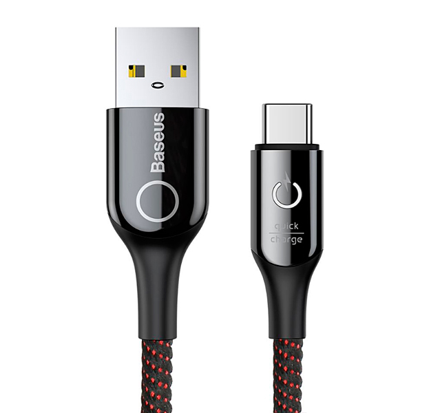 

Черный усиленный кабель USB/USB Type-C Baseus C-shaped Light QC 3A 1m