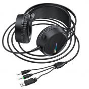 Изображение Игровые наушники Hoco W100 с микрофоном и LED-подсветкой черные
